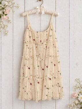 Trixxi Girls Cream Colored Garden Party Floral Dress Size Large New with Tag